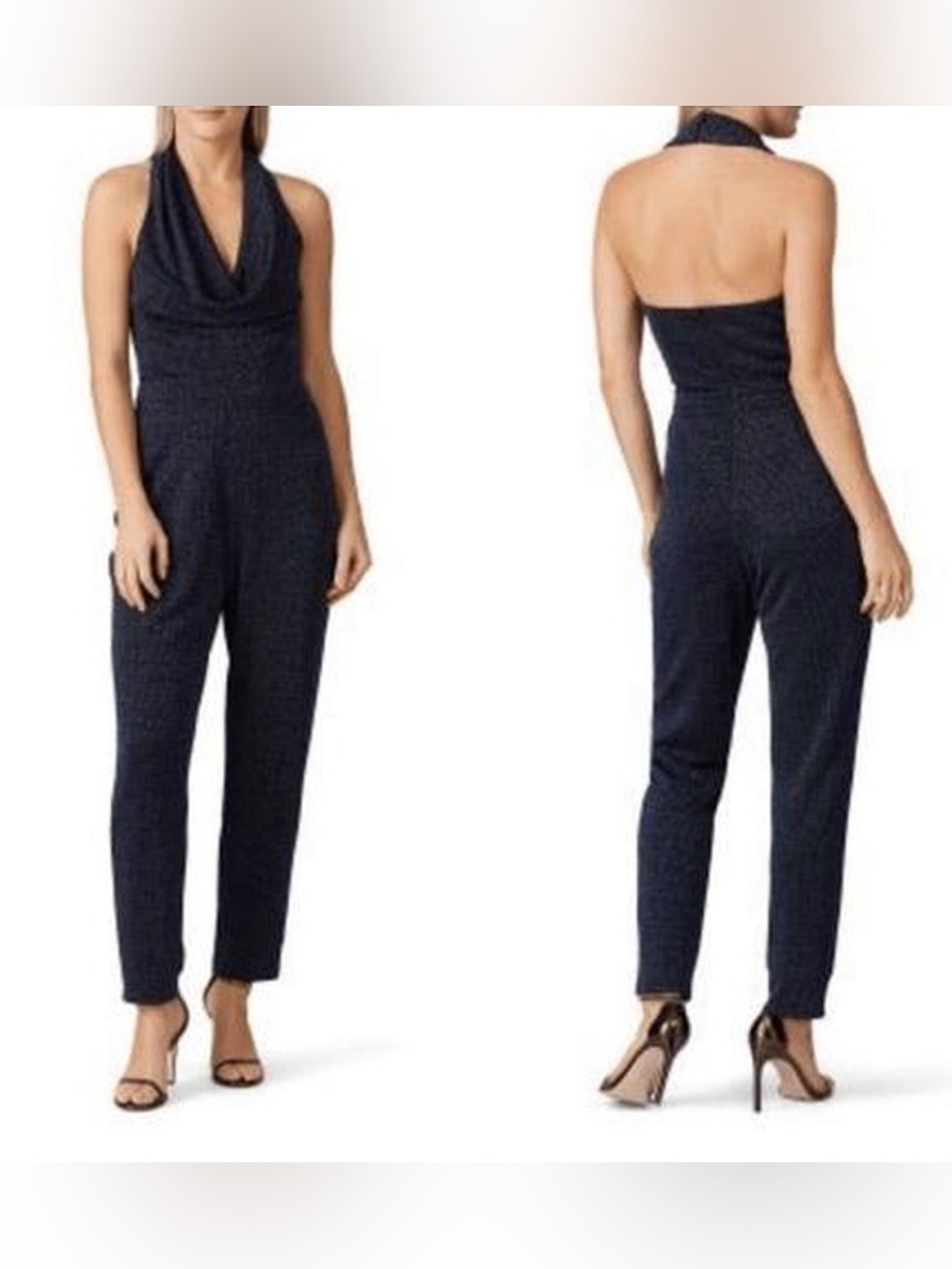 anthropologie Harlyn jumpsuit sz S halter night out metallic black multicolor